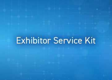 Blue background with text: Exhibitor Service Kit.